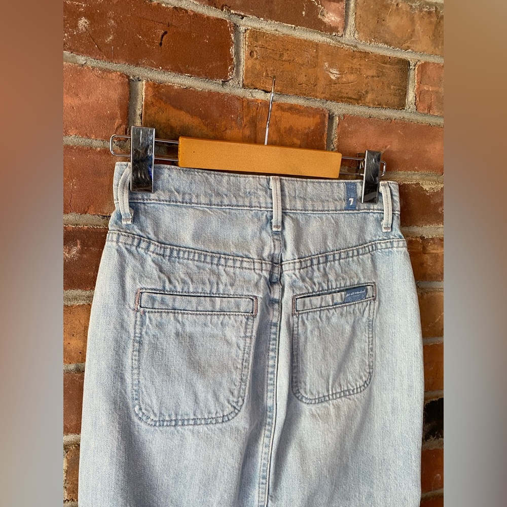 7 FOR ALL MANKIND denim jean midi skirt light-wash front slit size 24 - Picture 7 of 9